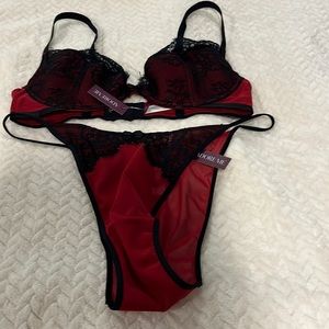 Sexy adore me red/black lace bra and G string panties at 38C/large